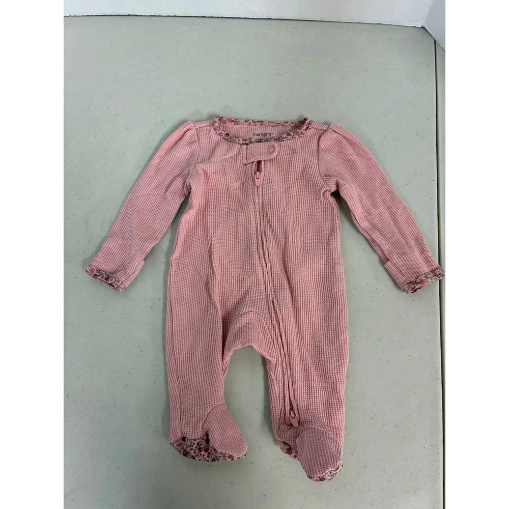 Carter's Baby Girl Sleeper Lot 3pc Newborn 0-3M Bamboo Daisy Pink Waffle Giraffe